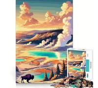 Rompecabezas de 1000 Piezas Atardecer con bisontes en Yellowstone para Adolescentes Juego de Habilidades mentales Corte láser para un Ajuste Actividad Relajante para Grupos en Interiores