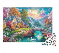Rompecabezas de 1000 Piezas Atardecer del Alce para Adultos Arte de Paisaje de Cabaña Fantasía Premium Grueso Robusto Vibrante Desafiante Difícil Alivio Estrés 52x38cm/1000pz