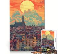 Rompecabezas de 1000 Piezas Atardecer en Bruselas, Bélgica para Adultos y Adolescentes Ideal para ejercitar la Memoria y relajar la Mente 38x52cm