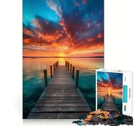 Rompecabezas de 1000 Piezas Atardecer en el Muelle Junto al mar para Adolescentes, Juguete de lógica Resistente, Escape Tranquilo, Borde Transparente, Regalo de cumpleaños (38x26cm)