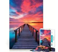 Rompecabezas de 1000 Piezas Atardecer en el Muelle Junto al mar para Adolescentes Mejora la Memoria Fácil de Usar Ideal para el Ocio Diseño de Pared con Corte Firme (38x26cm)