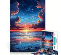 Rompecabezas de 1000 Piezas Atardecer en el océano con Cielo Estrellado para Adolescentes Juguete para desarrollar la lógica y la Capacidad de relajación Corte preciso Regalo Ideal (38x52cm)