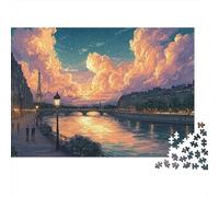Rompecabezas de 1000 Piezas Atardecer en el río de París con farola. Juegos educativos para Adultos. Decoración del hogar. Desafío de Alta dificultad 38x26cm