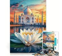 Rompecabezas de 1000 Piezas Atardecer en el Taj Mahal con Lotos para Adolescentes Juguete para ejercitar la Mente, Juego en Grupo, Corte de precisión, Regalo para Festivales 50x75cm