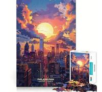 Rompecabezas de 1000 Piezas Atardecer en Filadelfia, EE UU para Adolescentes Mejora la Memoria Tiempo Libre Diseño de Corte sólido Artículo de Santa Claus 50x75cm