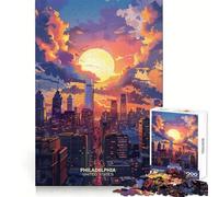 Rompecabezas de 1000 Piezas Atardecer en Filadelfia, EE UU para Adolescentes Mejora la Memoria Tiempo Libre Diseño de Corte sólido Artículo de Santa Claus 50x75cm