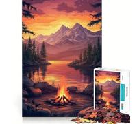 Rompecabezas de 1000 Piezas Atardecer en la fogata,montañas,Ajuste, Arte,estimulación Cerebral,Juego,Tiempo de Descanso,Juego,Arte navideño para la Pared (50x75cm)