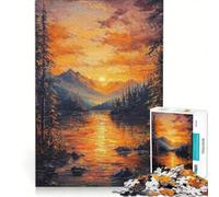 Rompecabezas de 1000 Piezas Atardecer en la Naturaleza Pintura al óleo Juego de ingenio Entrena tu Cerebro y Tus Manos Ideal para Decorar tu Escritorio 50x75cm