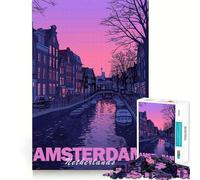Rompecabezas de 1000 Piezas Atardecer en los Canales de Ámsterdam Juego de Ejercicios mentales con Encaje Huecos,desafío Interactivo para el Cerebro en casa (38x26cm)