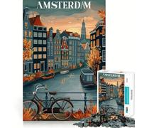 Rompecabezas de 1000 Piezas Atardecer en los Canales de Ámsterdam - Juego Mental Divertido - Diseño de Ajuste Huecos reuniones Familiares (50x75cm)