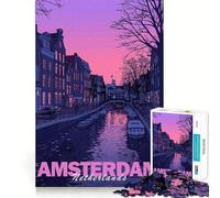 Rompecabezas de 1000 Piezas Atardecer en los Canales de Ámsterdam para Adolescentes Juego de Memoria y concentración Calidad Profesional Ideal para Recortar y Relajarse en Grupo (50x75cm)