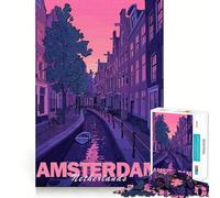 Rompecabezas de 1000 Piezas Atardecer en los Canales de Ámsterdam para Adultos Mejora la Capacidad Mental Juego con Corte láser para un Ajuste Diversión Nocturna en Familia (38x26cm)