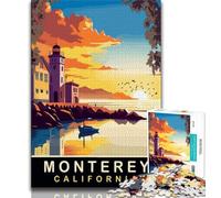 Rompecabezas de 1000 Piezas Atardecer en Monterey para Adultos, Ideal para aliviar el estrés y Matar el Tiempo en casa, con póster y Hoja de Trivia a Juego, 75x50cm