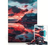 Rompecabezas de 1000 Piezas Atardecer en un fiordo Sereno para Adultos Rompecabezas Mental Arte para la relajación Mental (38x52cm)