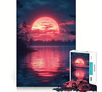 Rompecabezas de 1000 Piezas Atardecer Rojo sobre el Lago para Adolescentes Juguete para ejercitar la Mente, relajación Mental, Arte para armar, (38x52cm)