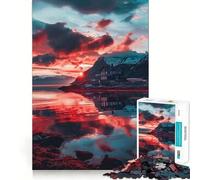 Rompecabezas de 1000 Piezas Atardecer Sereno en el fiordo para Adultos Fortalece la Memoria Momentos cálidos Bordes limpios (38x26cm)