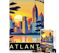 Rompecabezas de 1000 Piezas Atardecer sobre Atlanta para Adolescentes Ideal para Mejorar la Memoria y como pasatiempo Relajante Bordes limpios (38x52cm)