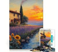 Rompecabezas de 1000 Piezas Atardecer sobre Campos de Lavanda para Adolescentes Juguete para desarrollar la lógica y la diversión Bordes Suaves Regalo Creativo 38x52cm