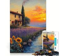 Rompecabezas de 1000 Piezas Atardecer sobre Campos de Lavanda para Adultos Juguete de ingenio para Jugar en Interiores Diseño artístico de precisión Coleccionable 50x75cm