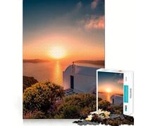 Rompecabezas de 1000 Piezas Atardecer sobre Santorini para Adultos Juguete Que desafía la Mente Momento de Paz Arte Coleccionable de Corte nítido 38x26cm