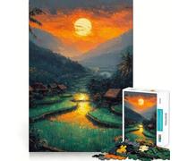 Rompecabezas de 1000 Piezas Atardecer sobre terrazas de arroz para Adultos Rompecabezas de Memoria Disfrute del Montaje Lento de la Imagen Regalo Creativo 38x26cm