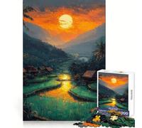 Rompecabezas de 1000 Piezas Atardecer sobre terrazas de arroz para Adultos Rompecabezas de Memoria Disfrute del Montaje Lento de la Imagen Regalo Creativo 38x26cm