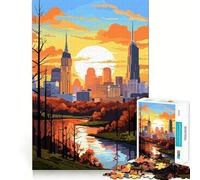 Rompecabezas de 1000 Piezas Atardecer sobre una Ciudad para Adolescentes Juguete para desarrollar la Habilidad y el estrés Corte preciso Un Regalo Encantador 50x75cm