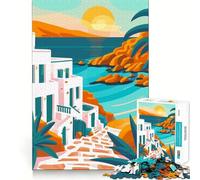 Rompecabezas de 1000 Piezas Atardecer Tranquilo en Grecia Arte de Corte preciso Juego cognitivo y Divertido para el Tiempo Libre Escena navideña Arte (50x75cm)