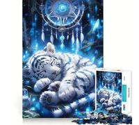 Rompecabezas de 1000 Piezas Atrapasueños Tigre Blanco Durmiente para Adolescentes Ideal para Recordar, Mejorar la Calma Mental y Crear Arte nítido y Coleccionable 38x52cm
