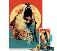 Rompecabezas de 1000 Piezas Aullido de Lobo a la Luna de Sangre para Adultos Juego de concentración Mental Corte láser Diversión Nocturna en Familia (38x26cm)