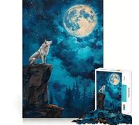 Rompecabezas de 1000 Piezas Aullido de Lobo en Noche de Luna para Adolescentes Juego de Memoria y concentración Recorte de Calidad Profesional Actividad Relajante para Grupos en Interiores (38x52cm)