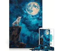 Rompecabezas de 1000 Piezas Aullido de Lobo en Noche de Luna para Adultos Diversión y Entrenamiento Mental, Corte láser Actividad Relajante para Grupos en Interiores (50x75cm)