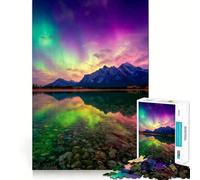 Rompecabezas de 1000 Piezas Aurora Boreal sobre Lago de Montaña Arte de Corte Preciso Acertijo Regalo Divertido para el Tiempo Libre Arte Navideño para Pared (38x52cm)