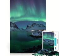 Rompecabezas de 1000 Piezas Aurora Boreal sobre Las Islas Lofoten,Noruega Corte Diversión Inteligente Actividad Momento Acogedor Juego artístico para cumpleaños (50x75cm)