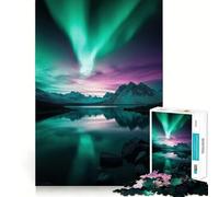 Rompecabezas de 1000 Piezas Aurora Boreal sobre montañas Corte Diversión Inteligente Actividad Tiempo de diversión Acogedor Cumpleaños Arte Juego (38x52cm)