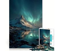 Rompecabezas de 1000 Piezas Aurora Boreal sobre montañas Nevadas Arte de Corte preciso Juego Que estimula la Mente Tiempo de Ocio Divertido Decoración de Navidad Regalo (50x75cm)