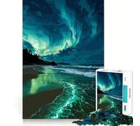 Rompecabezas de 1000 Piezas Aurora Boreal sobre una Playa Tranquila Decoración Limpia Juego de ingenio Regalo Juego de Tiempo Tranquilo Regalo de cumpleaños Arte (38x52cm)