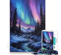 Rompecabezas de 1000 Piezas Aurora Brillante en el Bosque Invernal - Corte Suave,Juego Mental,Regalo,Tiempo de Juego Relajante,Pieza de Arte navideña (38x52cm)