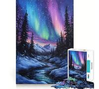 Rompecabezas de 1000 Piezas Aurora Brillante en el Bosque Invernal - Corte Suave,Juego Mental,Regalo,Tiempo de Juego Relajante,Pieza de Arte navideña (50x75cm)