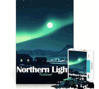 Rompecabezas de 1000 Piezas Auroras boreales en Islandia Arte de Corte preciso Diversión cognitiva Juego Tiempo Libre Diversión Escena navideña Arte (38x52cm)