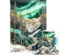 Rompecabezas de 1000 Piezas Auroras Boreales Noches Doradas Rompecabezas para Adultos Actividades Familiares Entrena tu Cerebro y Tus Manos Regalos para Reducir el estrés 38x52cm