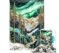 Rompecabezas de 1000 Piezas Auroras Boreales Noches Doradas Rompecabezas para Adultos Corte de precisión Lista de Deseos con Papá Noel Juego de ingenio Familiar 50x75cm