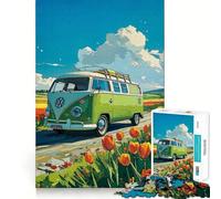 Rompecabezas de 1000 Piezas Autobús en la Playa,Borde, Juego cognitivo,Juego Lento,Divertido,Decoración navideña,Arte (38x52cm)