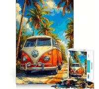 Rompecabezas de 1000 Piezas Autobús en la Playa,Corte preciso,Divertido desafío Mental,Juguete,Juego para la Hora de Descanso,Juego de cumpleaños,Arte,Juego (38x52cm)