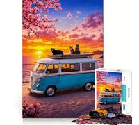 Rompecabezas de 1000 Piezas Autobús en la Playa Diseño de Corte preciso Decoración Que estimula la lógica y el Pensamiento Juego Relajante (38x26cm)