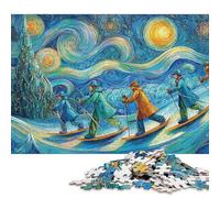 Rompecabezas de 1000 Piezas: Aventura de esquí Nocturna Nevada para Adultos y Regalos, Rompecabezas de Madera, Juguetes educativos, Juegos Familiares (75 x 50 cm)