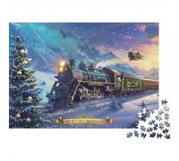 Rompecabezas de 1000 Piezas Aventura en Tren navideña: Tren en la Nieve de la montaña. Juego Educativo para Adultos. Hermosa decoración. Difícil y desafiante. Ideal para cumpleaños. 70x50cm.