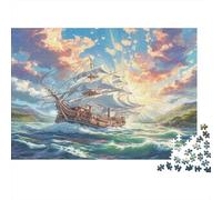 Rompecabezas de 1000 Piezas: Aventura en velero, Paisaje Marino, galeón en Mares agitados. Juegos educativos para Adultos, decoración del hogar, desafío, Alta dificultad, 38 x 26 cm