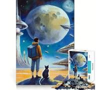 Rompecabezas de 1000 Piezas Aventura Espacial con un Gato para Adolescentes Mejora la Memoria Cómodo y Relajante Corte Firme Regalo Festivo (38x52cm)