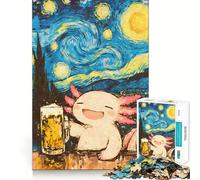 Rompecabezas de 1000 Piezas Axolote,Cerveza,Noche Estrellada,decoración,Juego de Habilidad Mental,Momento Acogedor,decoración navideña para Pared (38x26cm)